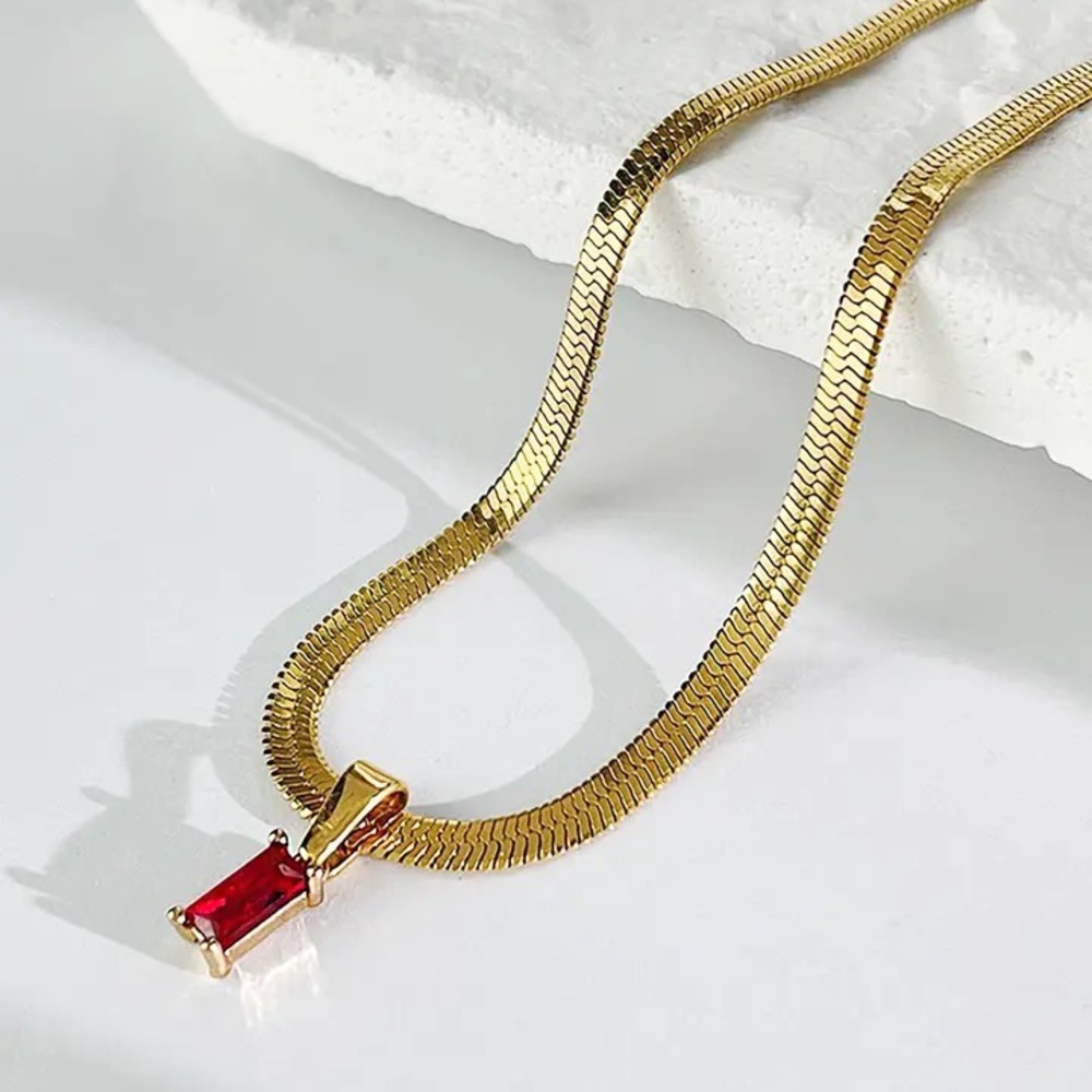 ‼️BUNDLE DEAL 2 for $38 18k Gold Plated Square Red CZ Pendant Necklace